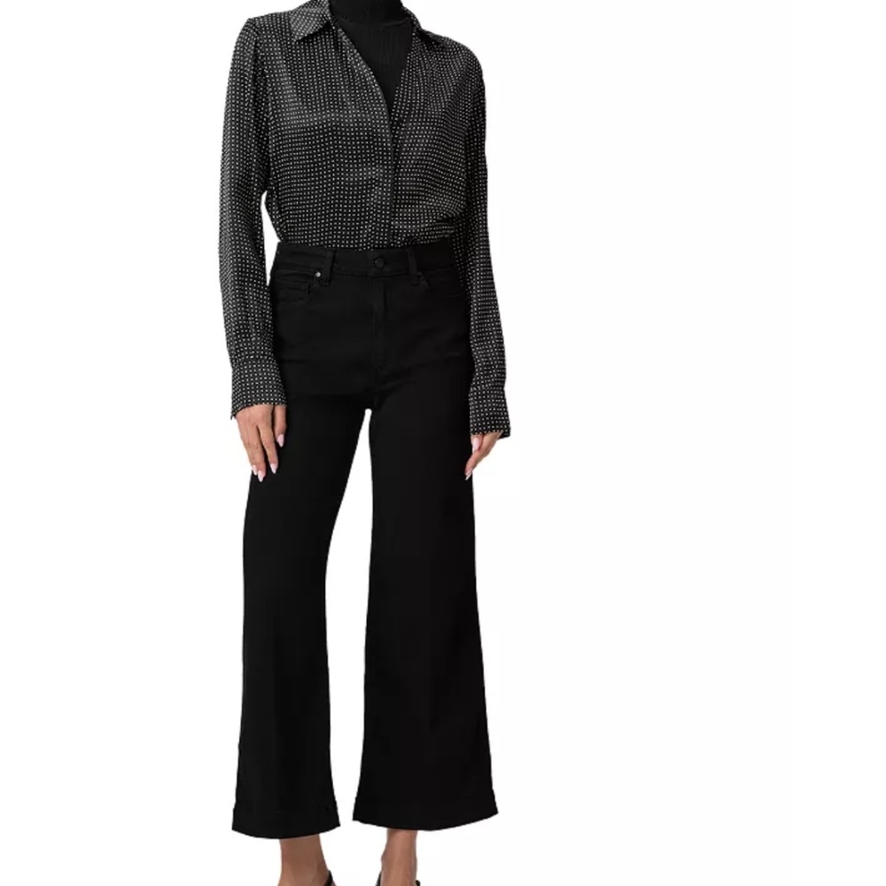 PAIGE "Anessa" High-Rise Crop Wide-Leg Jeans in Black Shadow: Sz. 29